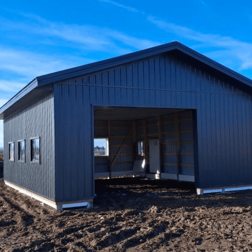 Post-Frame Shop in Alberta Post-frame shop building for acreage storage and workspace in Alberta